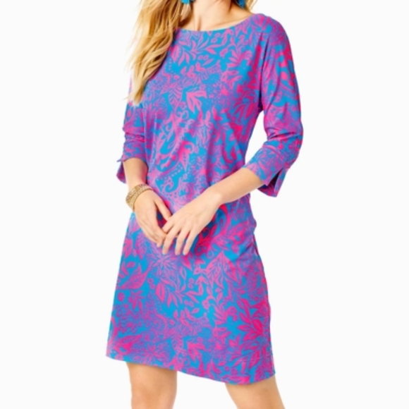 LILLY PULITZER Braedyn Dress In Aura Pink Leaf An Impression Size Medium - Picture 1 of 8